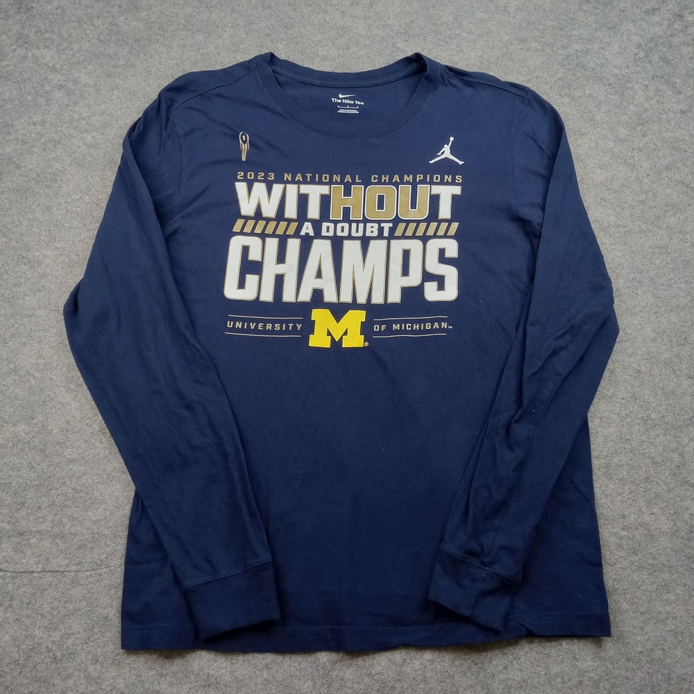 Michigan Wolverines Shirt Mens Large Navy Blue NCAA Football Nike 2023 Champs
